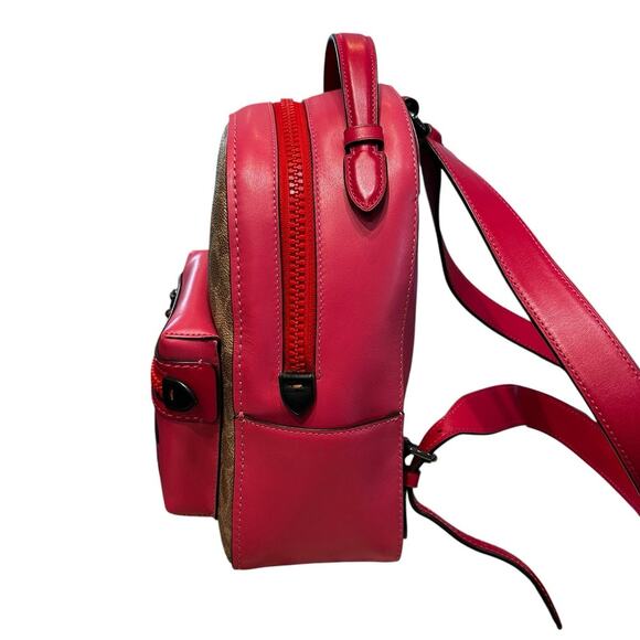 Coach Signature Canvas Patch Pink Red Tan Campus Top Handle Backpack 23 main image 6
